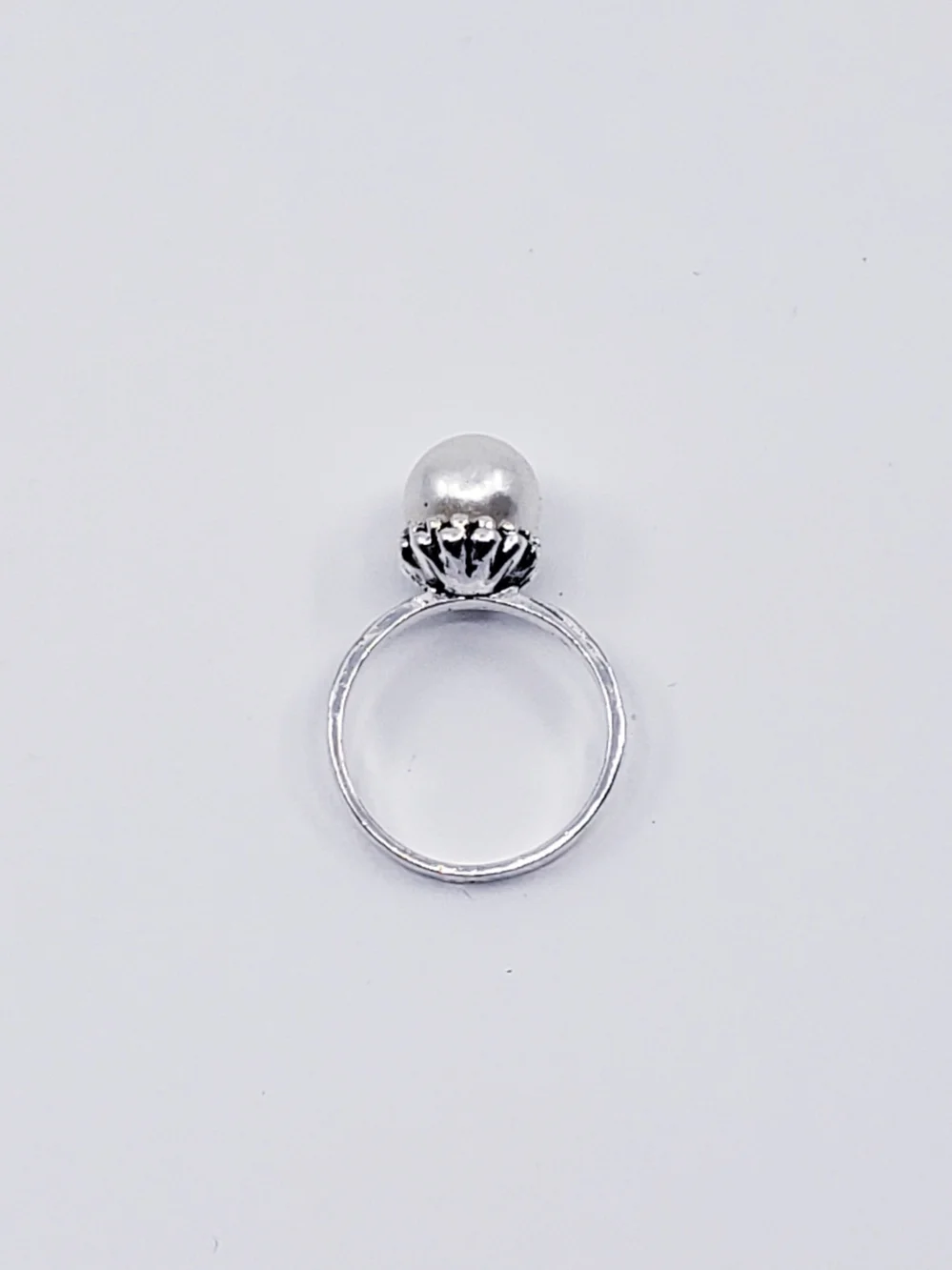 Classic (Bigger) Silver Pearl Dome Ring Cocktail Ring - White Pearl Sz 7.75